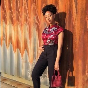 Citron Santa Monica Silk Blend Kimono Asian Inspired Blouse Size Petite Small